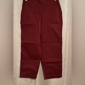 NWT Talbots Patch Pocket Crop Chinos Pants straight leg wine red 14P Petite HTF